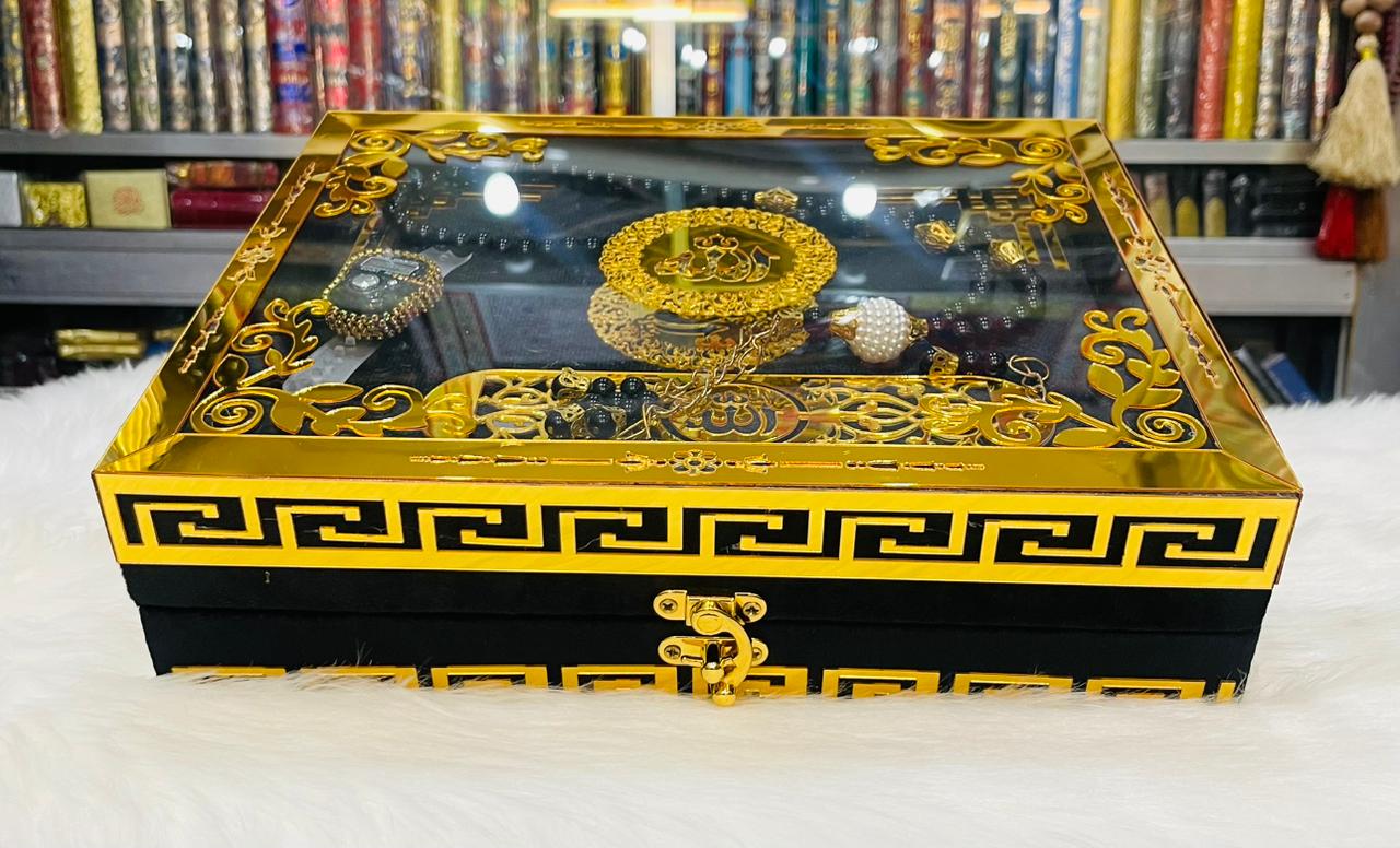 Black Acrylic Box Quran Pak with Rehal, Counter, and Tasbeeh