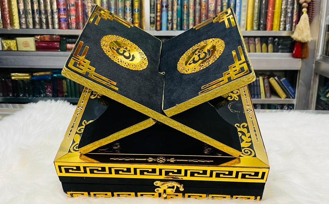 Black Acrylic Box Quran Pak with Rehal, Counter, and Tasbeeh