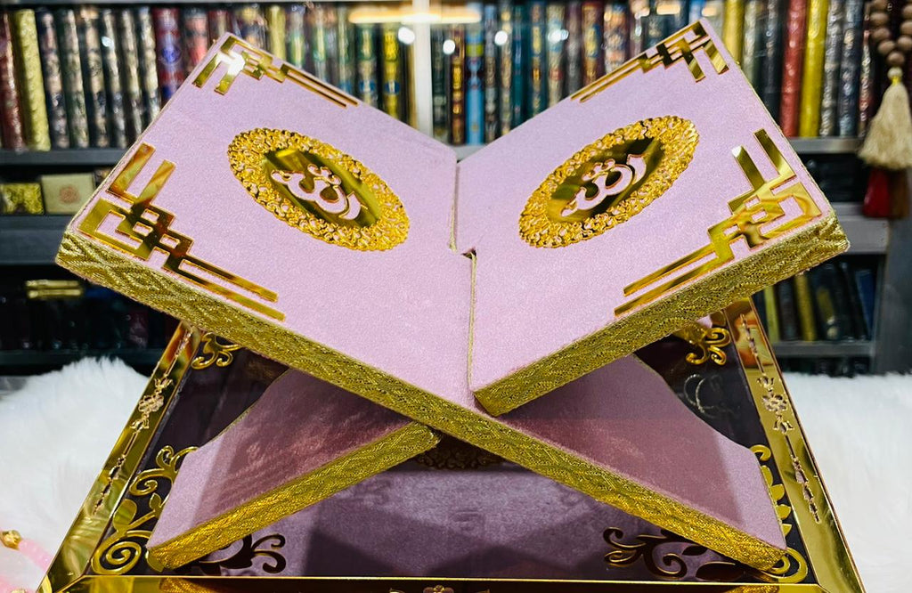 Pink Acrylic Box Quran Pak with Rehal, Tasbeeh, and Counter