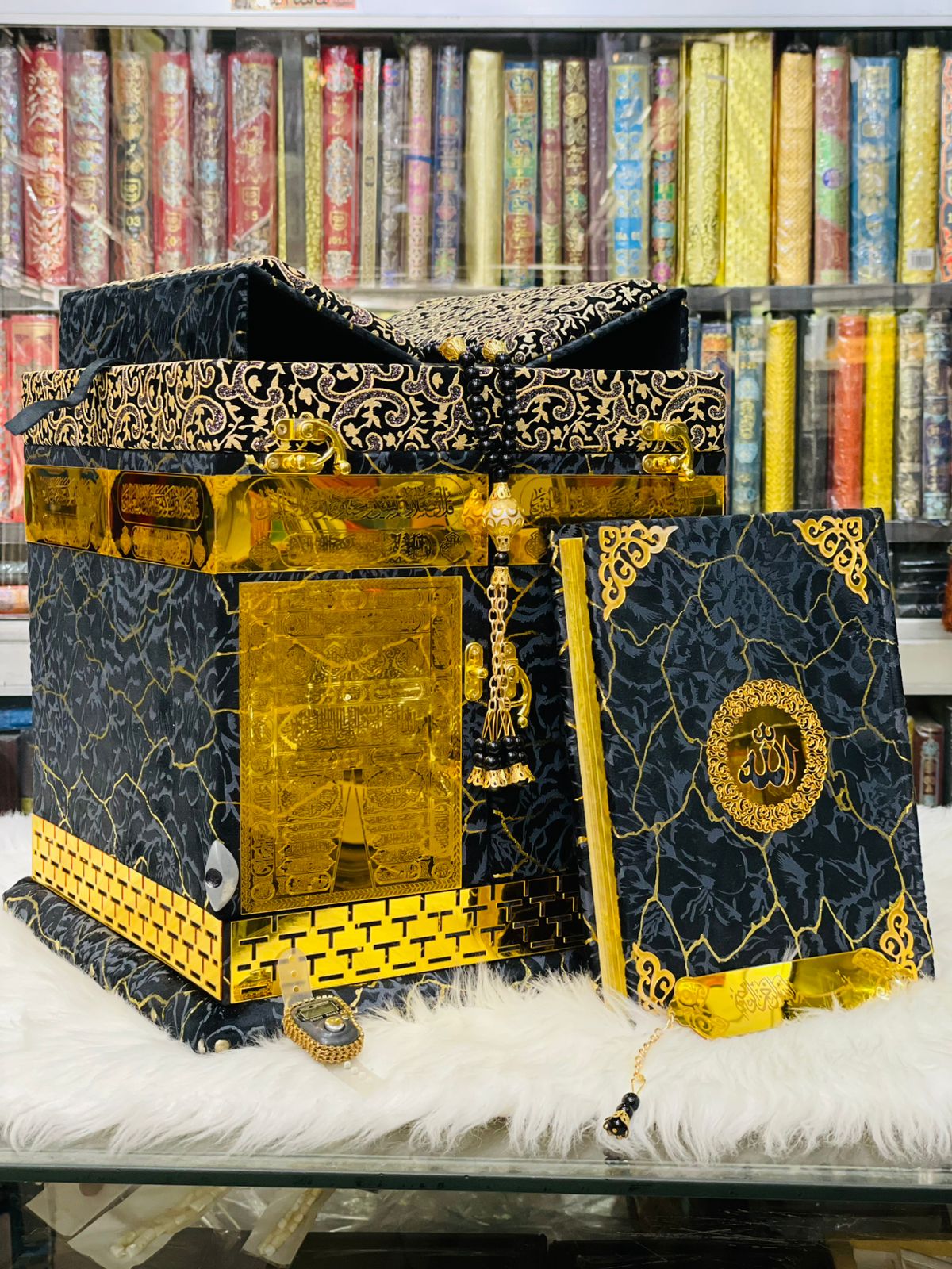 Golden and texture Black Khana Kaaba Fancy Quran Set